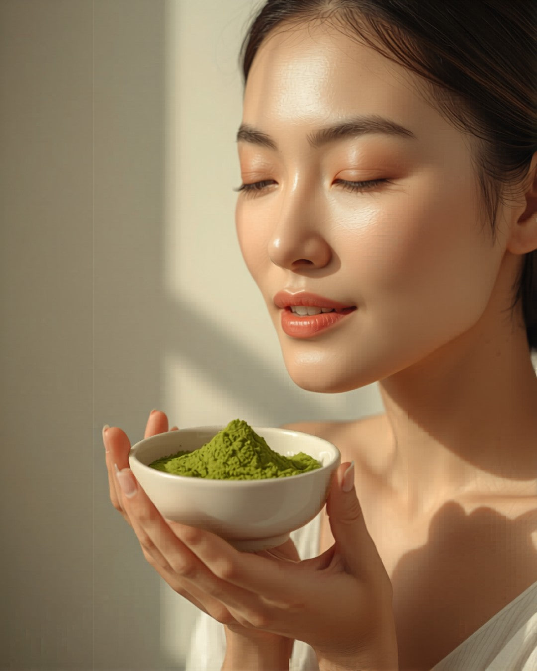 Beneficios del té matcha para la piel - mujer con bowl de matcha - Kumiko Skincare Chile